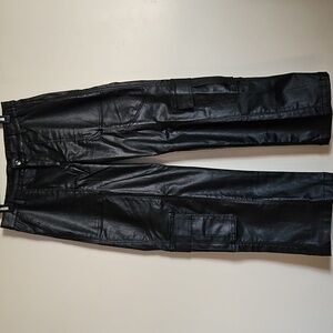 Rebel Faux Leather Wide Leg Cargos Pants Size Large